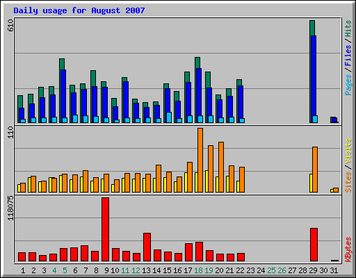 Daily usage for August 2007
